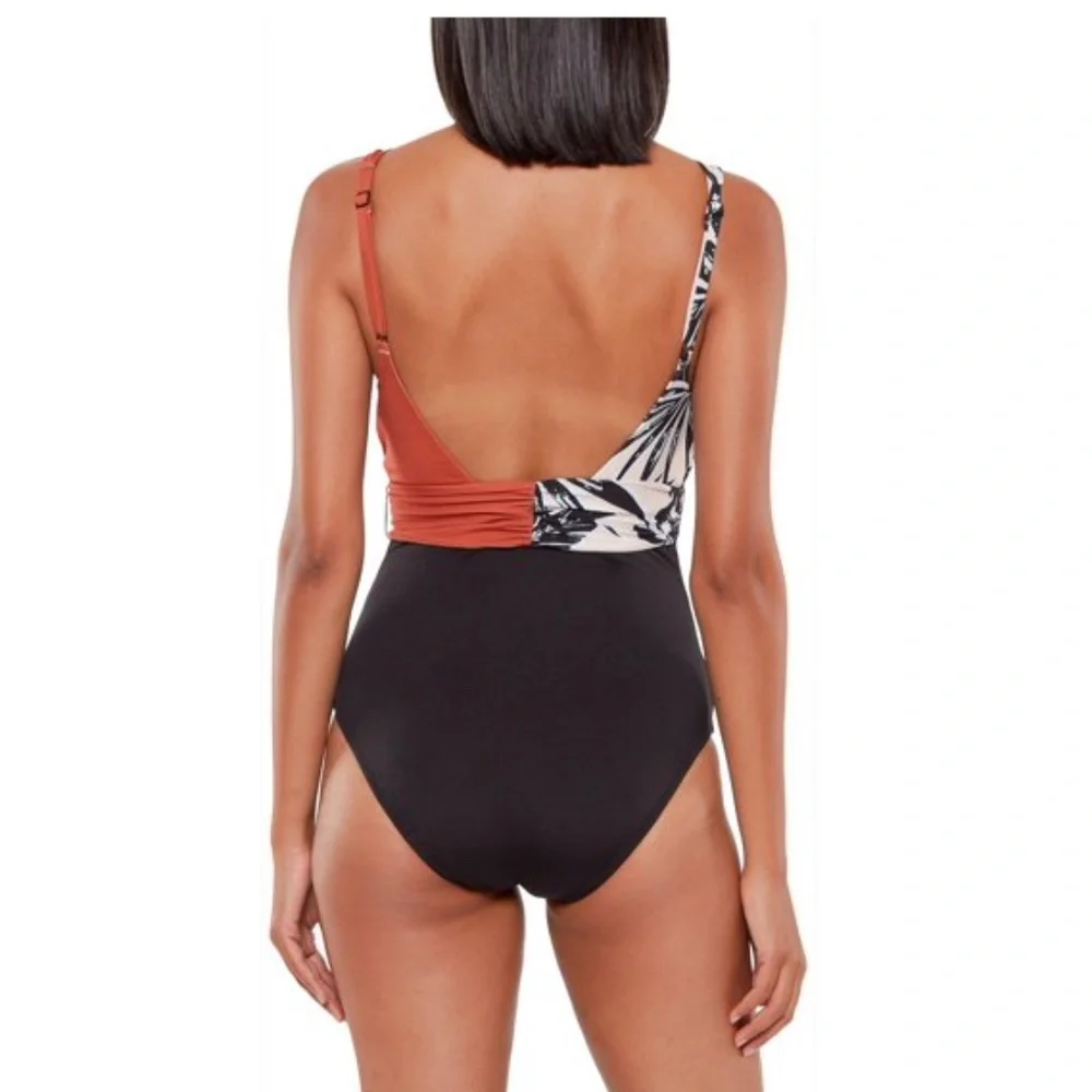 Sanctuary NWT Womens Plunge MIO Tie Front Once‎ Peice Swimsuit Sz Small